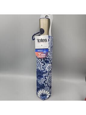 Totes NeverWet Umbrella 43 inch Auto Open Blue Paisley Titan Max Strength